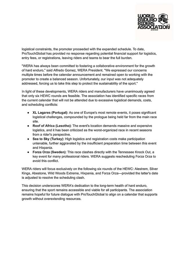 wera statement and hewc 2026 2 3